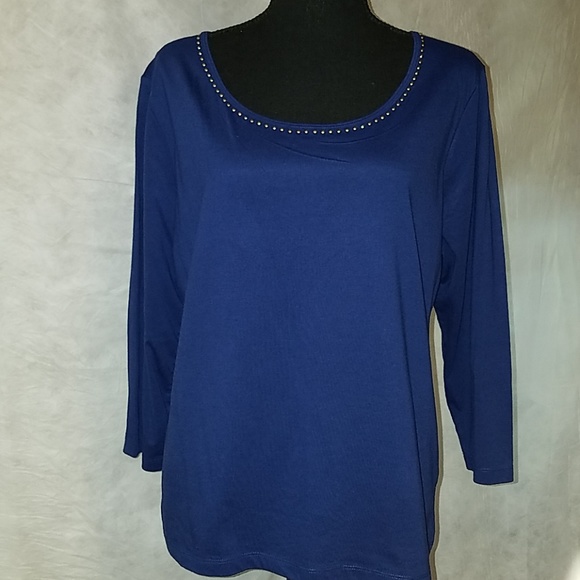 Ellen Tracy Tops - Blue top with gold trim